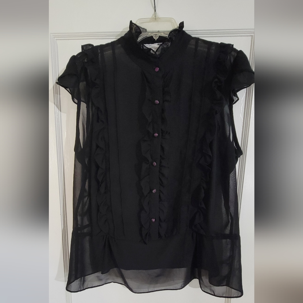 Sheer Black Top with Purple Buttons